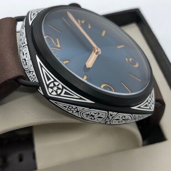 Vintage Military Custom Carved 47mm Blue Dial Mechanical Sterile Watch Brand New - Picture 4 of 9